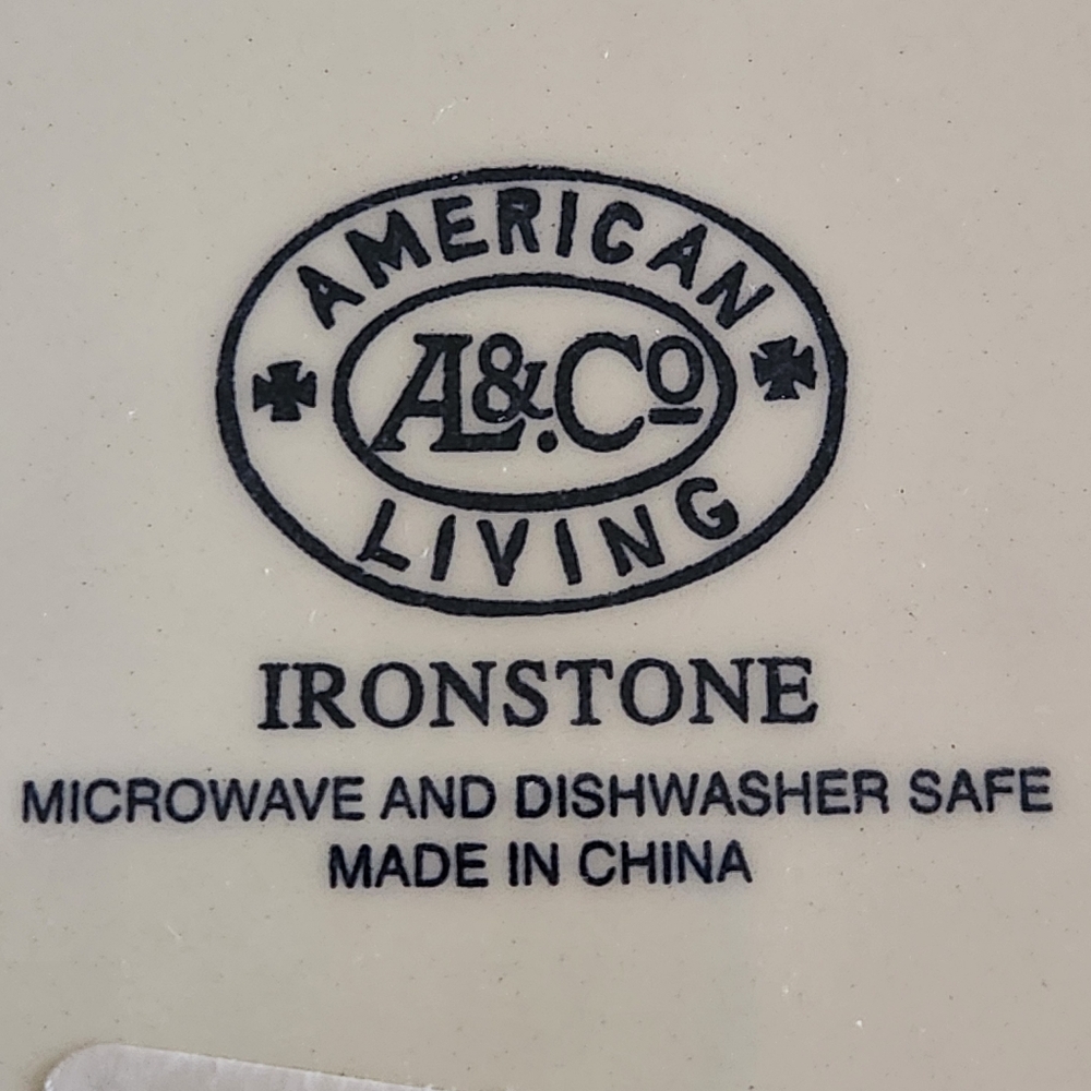 American Living Patchwork Denim Dinner Plates NWT Set of 2 Ironstone Americana - Picture 11 of 12